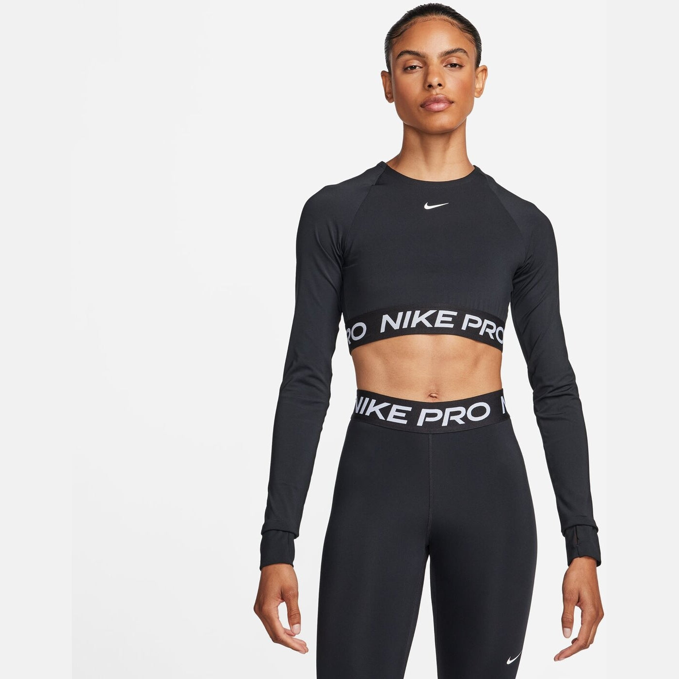 NIKE PRO DF 365 CROP LS BLACK/WHITE BLACK/WHITE Bild 1