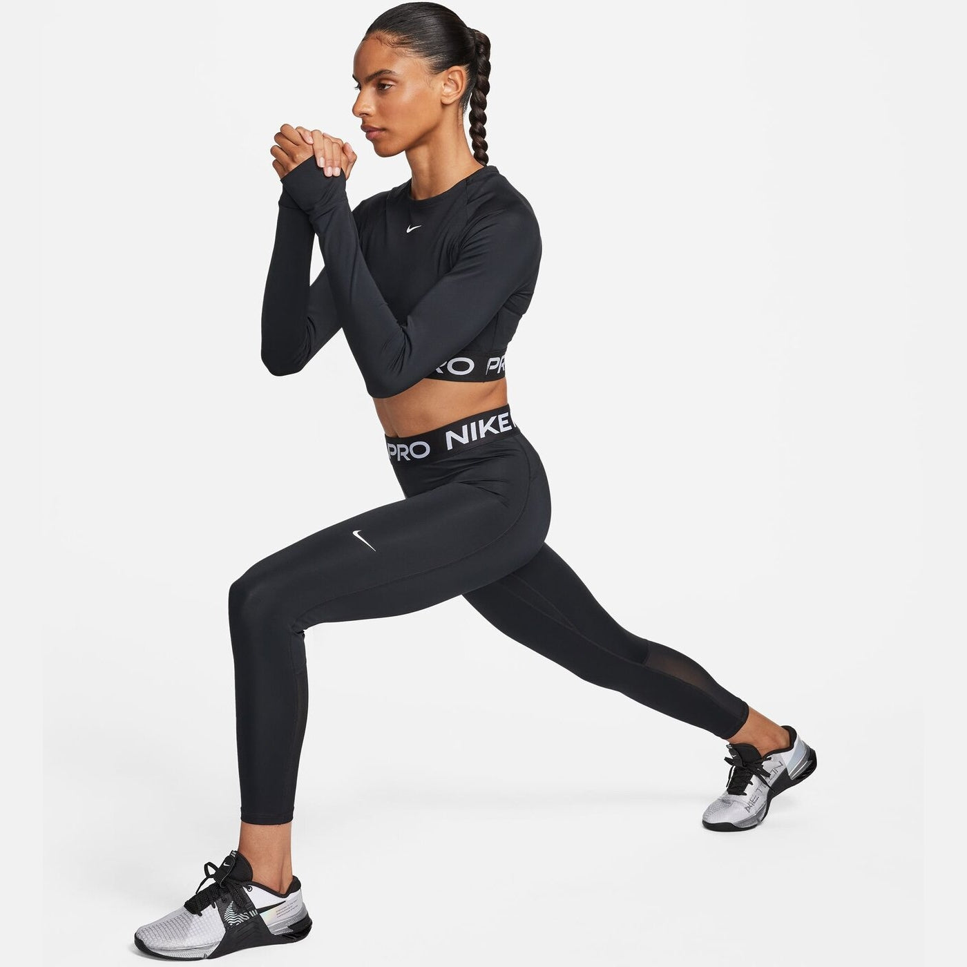 NIKE PRO DF 365 CROP LS BLACK/WHITE BLACK/WHITE Bild 3