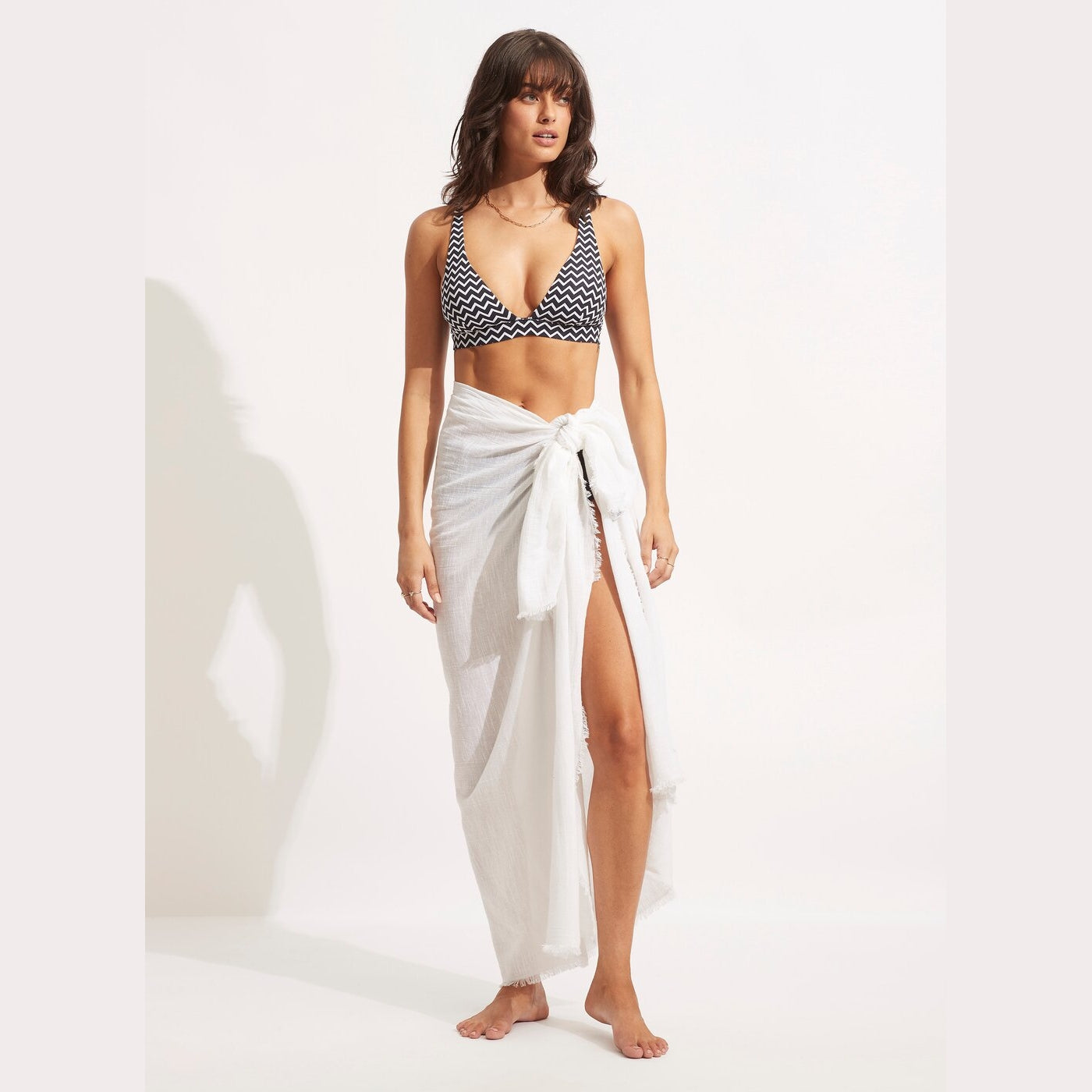 Textured Cotton Beach Wrap WHITE WHITE Bild 3